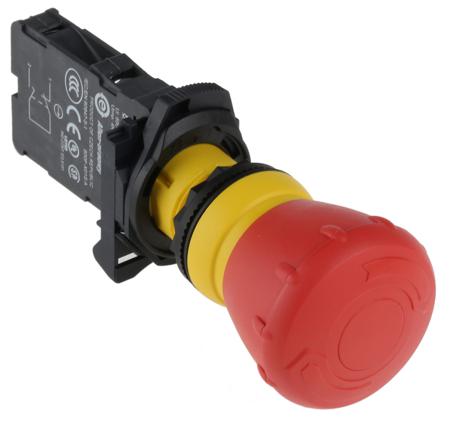 800FP-MT44PX01S Allen Bradley 800FP Series Twist Release Emergency Stop Push Button, Panel Mount, 22.5mm Cutout, 1NC