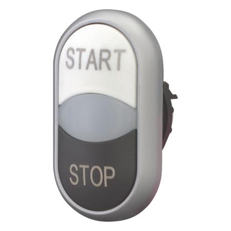 216708-M22-DDL-WS-GB1-GB0 Eaton Extended Black, White Push Button - Momentary, M22 Series, 22mm Cutout, Double