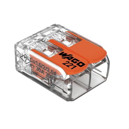 221-612 Wago 221 Terminal Block Connector, 2 Way/Pole, Cage Clamp Terminals, 0.5 → 6 mm², 20 → 10 AWG Cable Mount