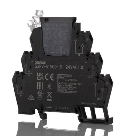 G3RV-ST500-D 24VAC/DC Omron G3RV-ST Series Solid State Interface Relay, 24 V ac/dc Control, 3 A Load, DIN Rail Mount