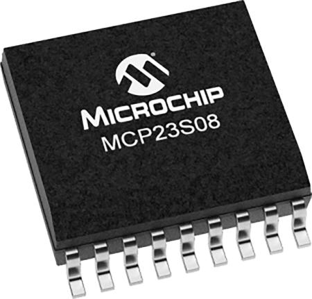 MCP23S08T-E-SO Microchip MCP23S08T-E/SO, 8-Channel I/O Expander 10MHz, SPI, 18-Pin SOIC