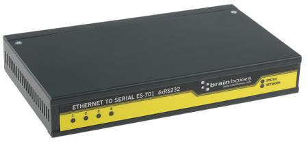 ES-701 Brainboxes Serial Device Server, 1 Ethernet Port, 4 Serial Port, RS232 Interface, 1Mbit/s Baud Rate