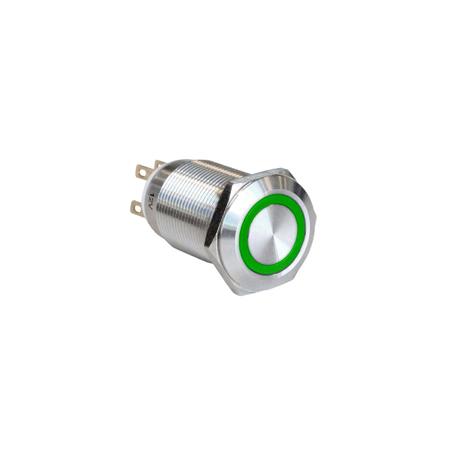 MPI005RTELSGN12 Bulgin MPI005 Series Illuminated Push Button Switch, Latching, Panel Mount, 19.2mm Cutout, SPST, Green LED, 12V, IP65