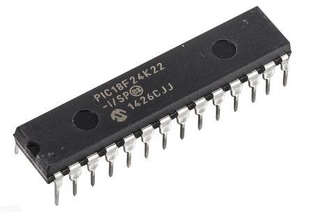PIC18F24K22-I-SP Microchip PIC18F24K22-I/SP, 8bit PIC Microcontroller, 64MHz, 16 kB Flash, 28-Pin SPDIP
