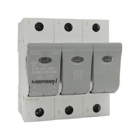 B1012622 Mersen 63A Bottle Fuse Holder, 3P, 400V ac