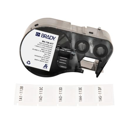 M4-136-417 Brady B-417 on Black on White, Transparent Label, 25.40 mm Width, 25.40mm Label Width