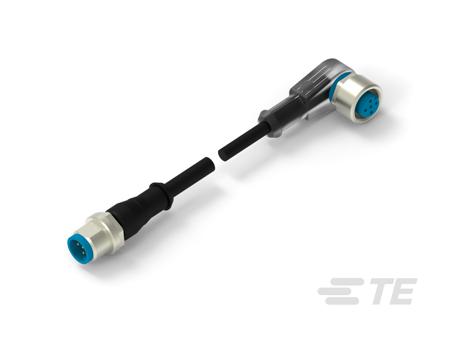 1-2273126-4 TE Connectivity Right Angle Female M12 to Straight Male M12 Cable assembly, 1.5m