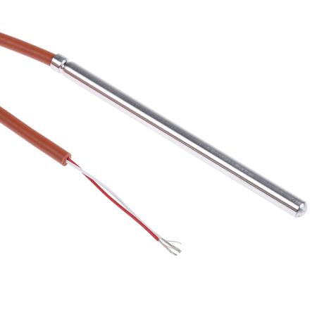 D03515 Correge PT100 RTD Sensor, 6mm Dia, 100mm Long, 2 Wire, Probe, Classe A +200°C Max