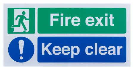 146-364 Polypropylene Keep Clear, Fire Exit, Keep Clear, English, Exit Sign