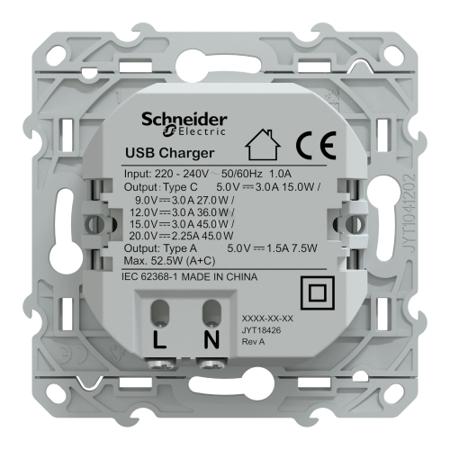 S520403 Schneider Electric Straight, Flush Mount, Socket Type USB A + C IP20 USB Connector