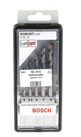 2607010526 Bosch 5-Piece Twist Drill Bit Set for Masonry, 8mm Max, 5mm Min, Carbide Tipped Bits