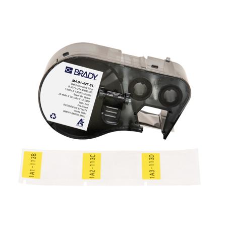 M4-91-427-YL Brady B-427 on Black on Yellow, Transparent Label, 25.40 mm Width, 25.40mm Label Width