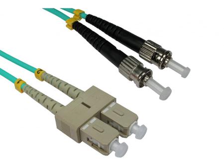 284-6973 RS PRO ST to SC Duplex Multi Mode OM3 Fibre Optic Cable, 3mm, Light Blue, 10m