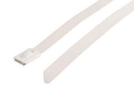 743-6327 RS Pro White Polyester Coated Stainless Steel Roller Ball Cable Tie, 200mm x 7.9 mm