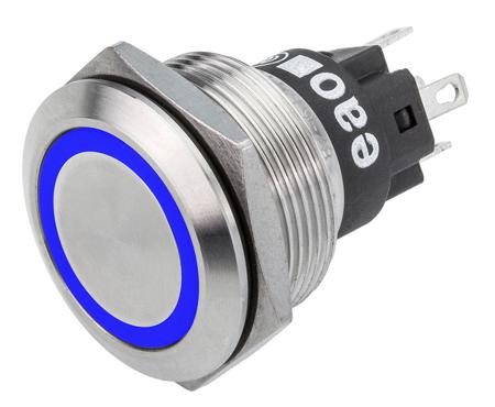 82-6651.2124 EAO 82 Series Illuminated Push Button Switch, Latching, Panel Mount, 22.3mm Cutout, SPDT, Blue LED, 240V, IP65, IP67