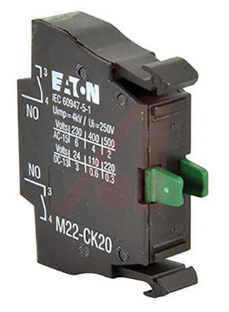 107898 M22-CK20 Eaton RMQ Titan M22 Series Contact Block for Use with NZM1, 220 V dc, 240V ac, 2NO