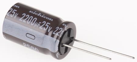 UPS1E222MHD Nichicon 2200μF Aluminium Electrolytic Capacitor 25V dc, Radial, Through Hole -