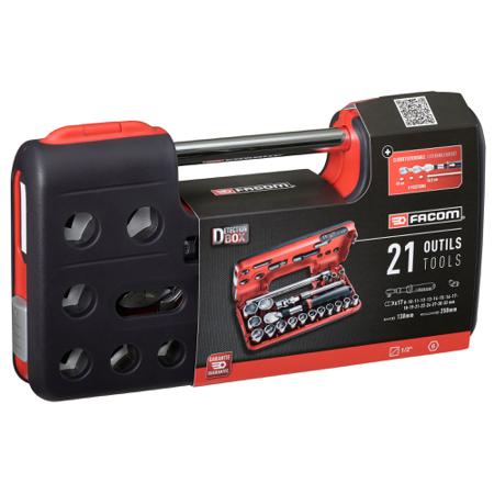 SXL-DBOX1PB Facom SXL.DBOX1PB, 21 Pieces Extendable Ratchet Socket Set 1/2 in Square Drive