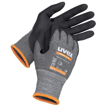 6003012 Uvex 60030 Black, Grey Elastane, HPPE, Polyamide, Steel Abrasion Resistant, Breathable, Cut Resistant, Dry Environment,