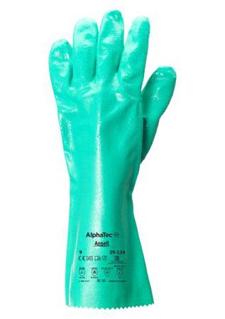 39124070 Ansell Alphatec 39-124 Green Cotton Chemical Resistant Gloves, Size 7, Nitrile Coating