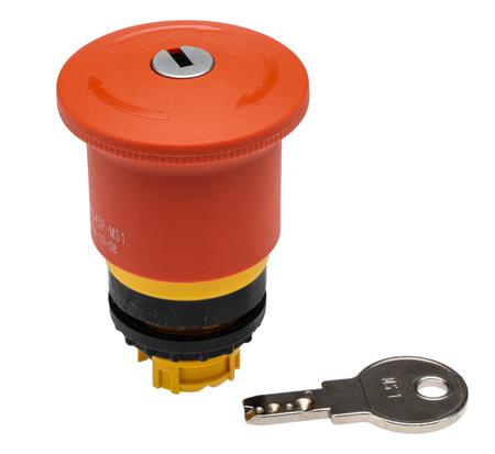 121468 M22-PVS45P-MS1 Eaton RMQ Titan M22 Series Key Release Emergency Stop Push Button, 22mm Cutout, IP67