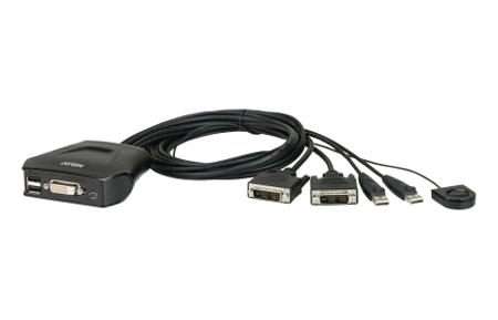 CS22D Aten 2 Port USB DVI-D KVM Switch, 1920 x 1200 @ 60 Hz Maximum Resolution