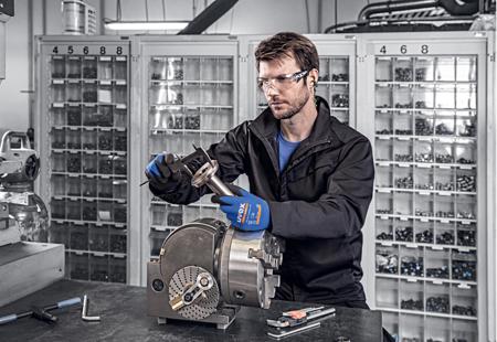 6002708 Uvex athletic lite Black, Blue Elastane, Polyamide Abrasion Resistant Work Gloves, Size 8, Micro-NBR Foam Coating