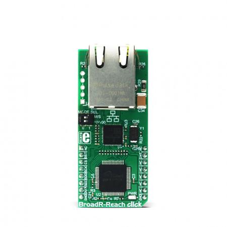 MIKROE-2796 MikroElektronika BroadR-Reach Click BCM54811, PIC16F18313, W3150A+ mikroBus Click Board for Ethernet Based Open Network