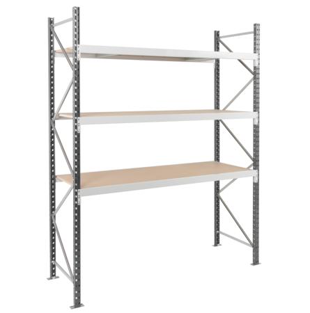 ZRRAYOSLD251880D2 Manorga RAL 7035 Light Grey 4 Shelf Chipboard, Galvanised Steel Modular Shelving Starter Bay, 2500mm x 1800mm, 800mm,