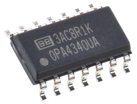 OPA4340UA Texas Instruments, Operational Amplifier, 5.5 MHz, 14-Pin 5.5 V SOIC