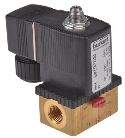 126149 Burkert Solenoid Valve , 3 Port, NC, 230 V ac 6.35 mm, 6.35 mm