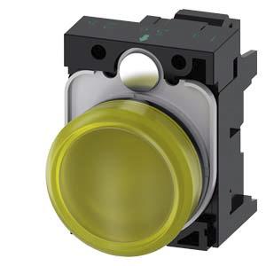 3SU1102-6AA30-3AA0 Siemens 3SU1 Yellow LED Indicator, 22mm Cutout, IP20, IP66, IP67, IP69, Round, 24 V ac/dc