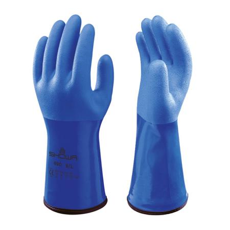 SHO4903 Showa 490 Blue Acrylic, Cotton Chemical Resistant Work Gloves, Size Large, PVC Coating