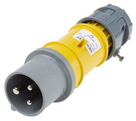 3918RS MENNEKES, PowerTOP IP44 Yellow Cable Mount 3P Industrial Power Plug, Rated At 16A, 110 V