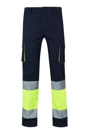 303002S_61-20_M Velilla 303002S Fluorescent Yellow-Navy Blue High Visibility Hi Vis Trousers, 92cm Waist Size