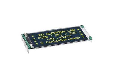 EA OLEDM204-GGA Display Visions 2.0in Yellow OLED Display 4 x 20pixels Graphics I2C, SPI Interface