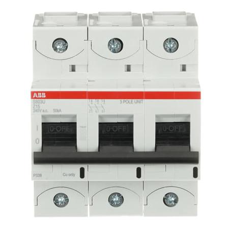 2CCS863017R0155 ABB S800U MCB, 3P, 15A, Type Z, 240V AC, 50 kA Breaking Capacity