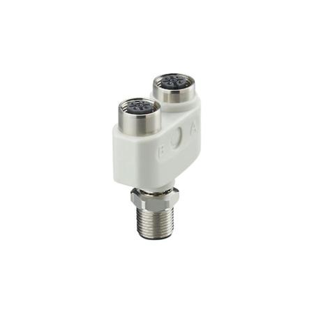 EBF006 ifm electronic Side Entry, Top Entry 1 Pole M12 Plug to 2 Pole M12 Socket Adapter