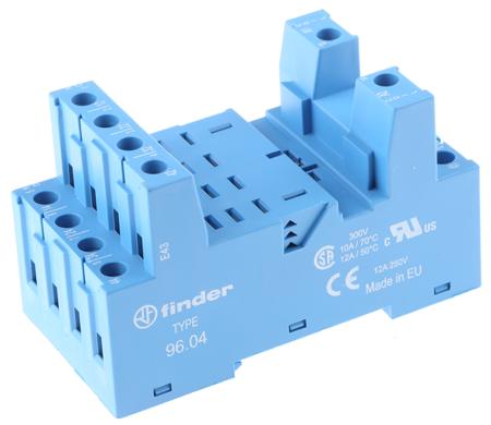 96.04SMA Finder 96 14 Pin 250V ac DIN Rail Relay Socket, for use with 56.34