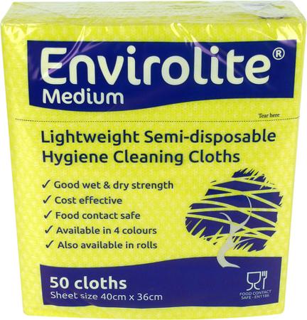 ELF500MY EcoTech Envirolite Yellow Polyester, Viscose Rayon Cloths for Cleaning, Wet & Dry Use, Roll of 500, 40 x 36cm, Single