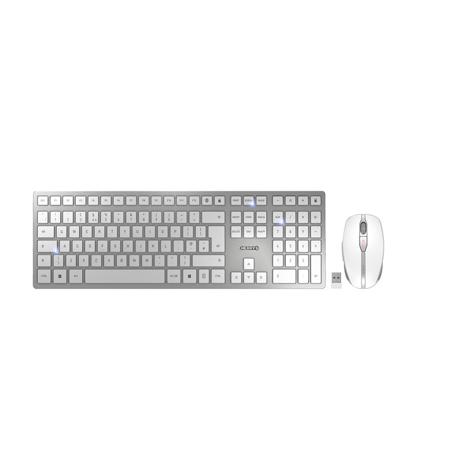 JD-9100GB-1 Cherry CHERRY DW 9100 SLIM Wireless Ergonomic Keyboard and Mouse Set, QWERTY (UK), Silver/White