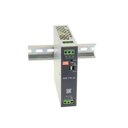 XDR-75E-12 MEAN WELL XDR-75E DIN Rail Power Supply, 85 To 264V ac ac, dc Input, 12V dc Output, 6.3A Output, 75.6W
