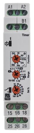 102-6123 RS PRO DIN Rail Mount Timer Relay, 12 → 230V ac/dc, 0.1 s → 100h, DPDT