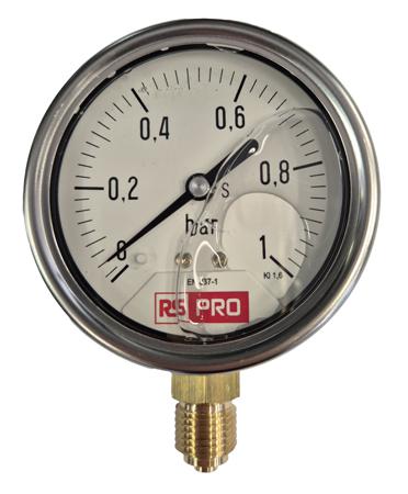 179-999 RS PRO BSP 1/4 Analogue Pressure Gauge 1bar Bottom Entry 63mm Outside Diameter