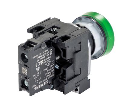 3SU1102-6AA40-1AA0 Siemens SIRIUS ACT Green LED Pilot Light Complete, 22mm Cutout, IP20, 24 V ac/dc