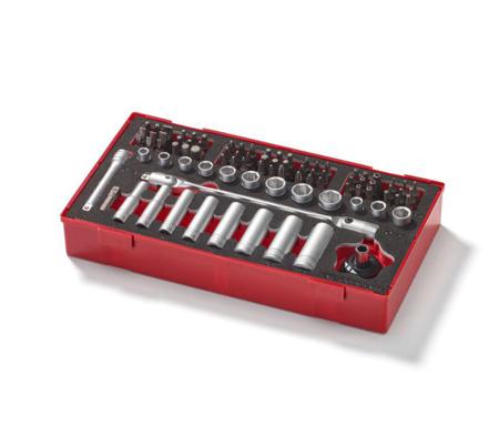 TEA1487 Teng Tools 87-Piece Imperial, Metric 1/4 in Deep Socket/Standard Socket/Bit Set with Ratchet, 6 point; Hex Bit;