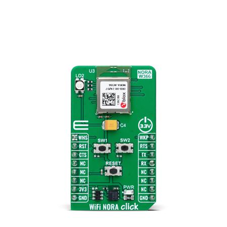 MIKROE-6217 MikroElektronika WiFi Module With Bluetooth Low Energy From U Blox NORA-W366-00B6-00B WiFi, WLAN Communication Board