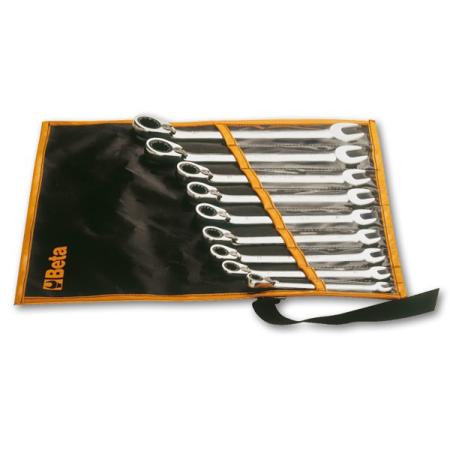 142/B9 BETA 9-Piece Ratchet Spanner Set, 8 mm, 10 mm, 11 mm, 12 mm, 13 mm, 14 mm, 15 mm, 17 mm, 19 mm, Chrome Vanadium