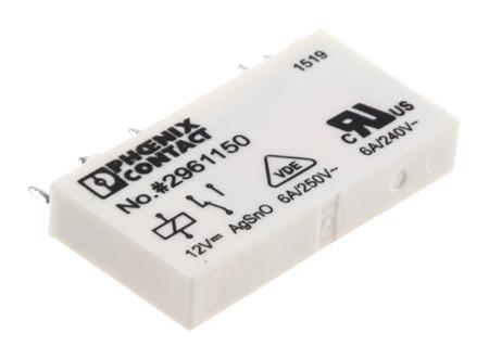 2961150 Phoenix Contact PCB Mount Power Relay, 12V dc Coil, 6A Switching Current, SPDT