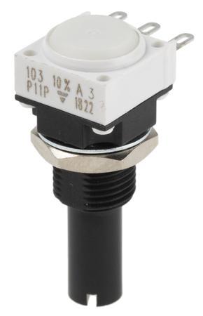 P11P1F0GJSY00103KA Vishay P11P Series Potentiometer with a 6.35 mm Dia. Shaft, 10kΩ, ±10%, 1W, ±150ppm/°C, Panel Mount